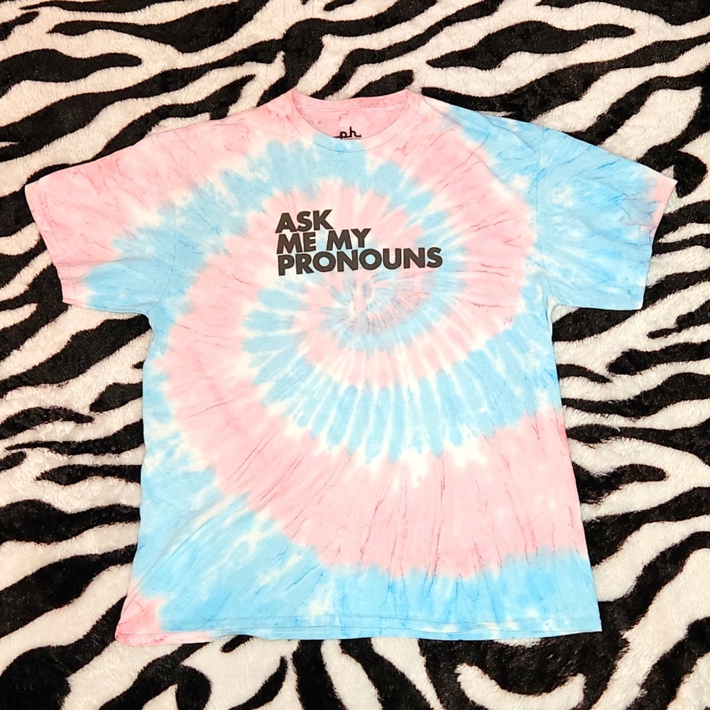 Blue/Pink "Ask Me My Pronouns" Tee Size Large
